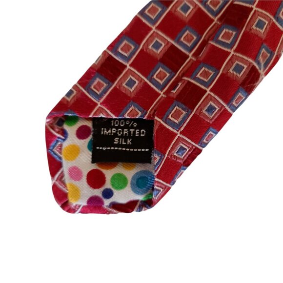 City of London Red Silk Power Tie Mens Necktie Blue Squares Business Made USA - Picture 3 of 5